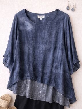 Femme Fatale Blue Sheer Layered Blouse XL Flowy Boho